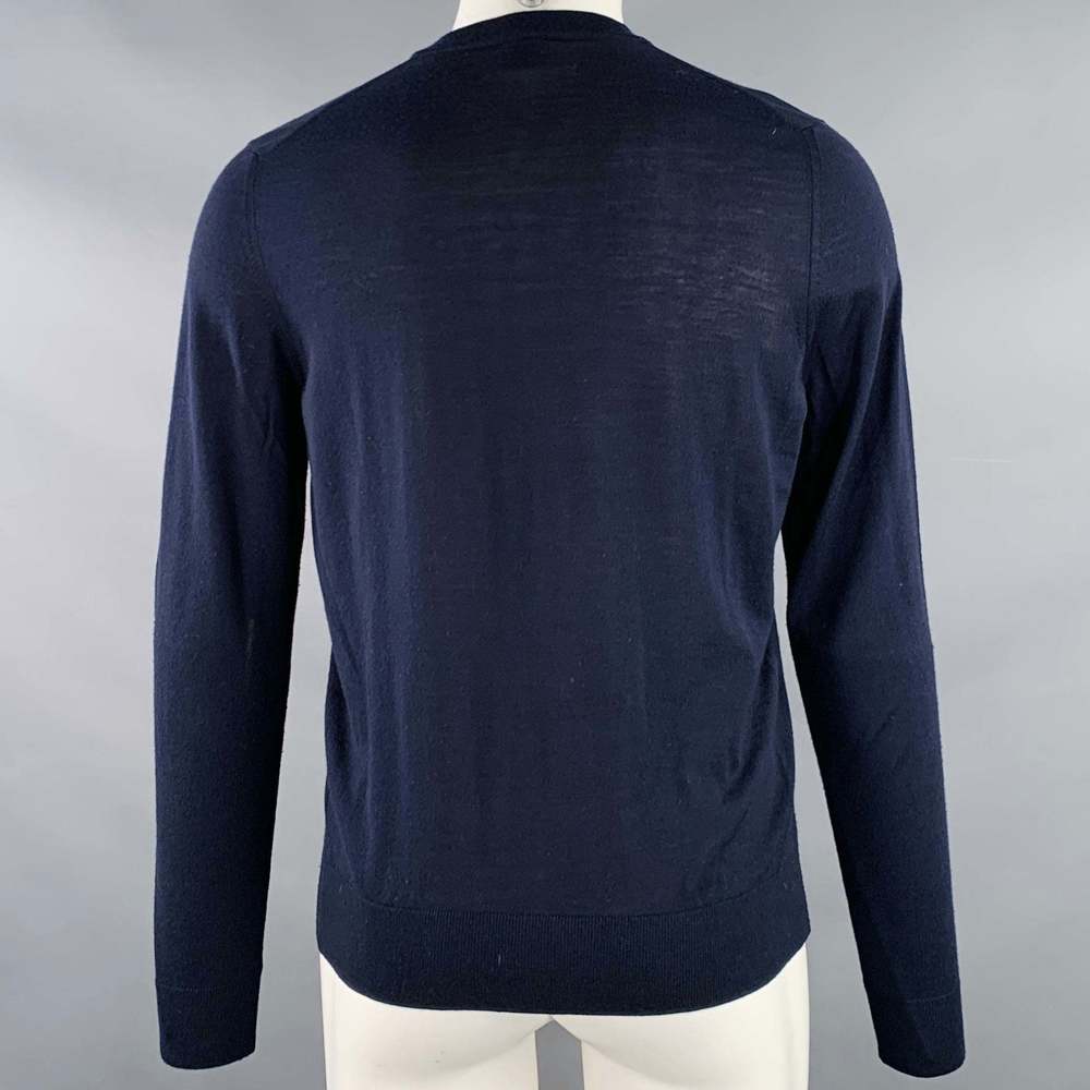 PAUL SMITH Navy Knit Merino Wool V-Neck Pullover - Picture 3 of 6